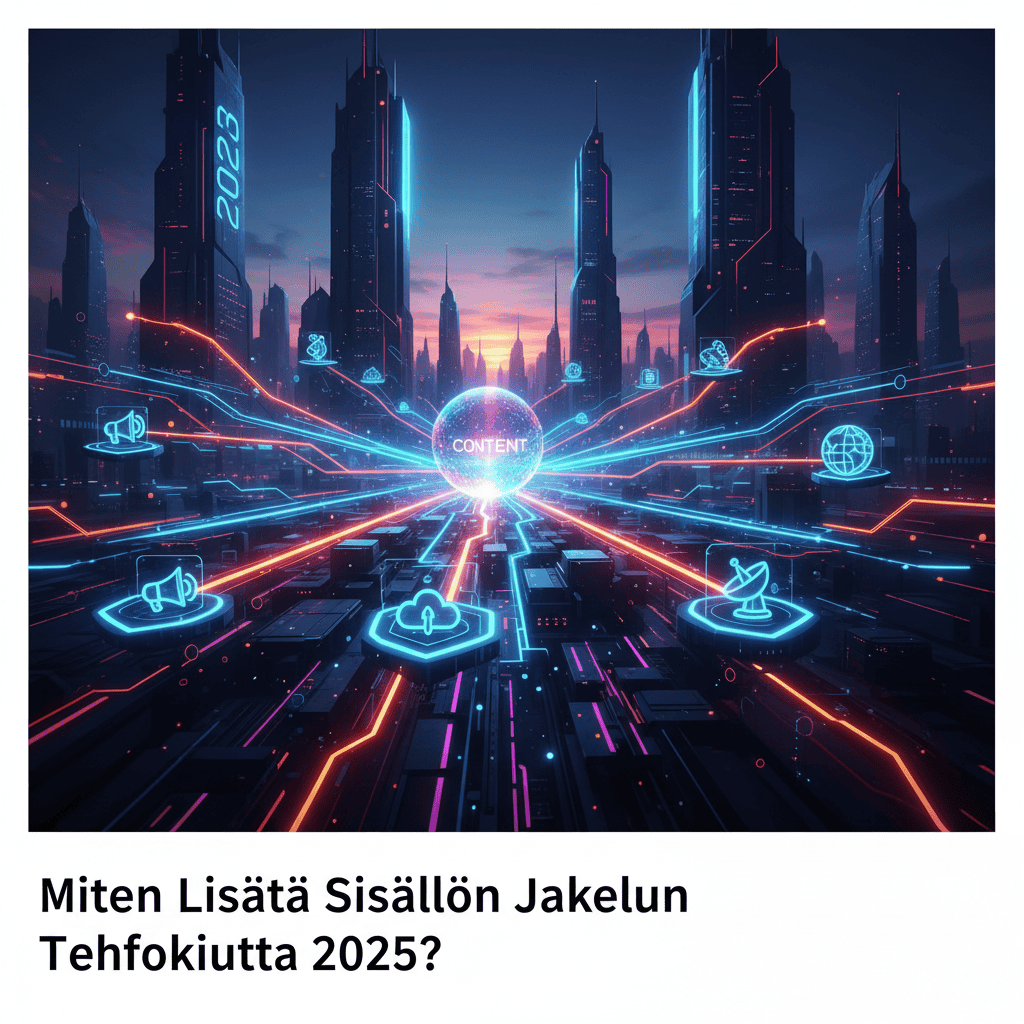 Grafiikka, joka havainnollistaa sisällön jakelun tehostamisen avainkohdat vuonna 2025