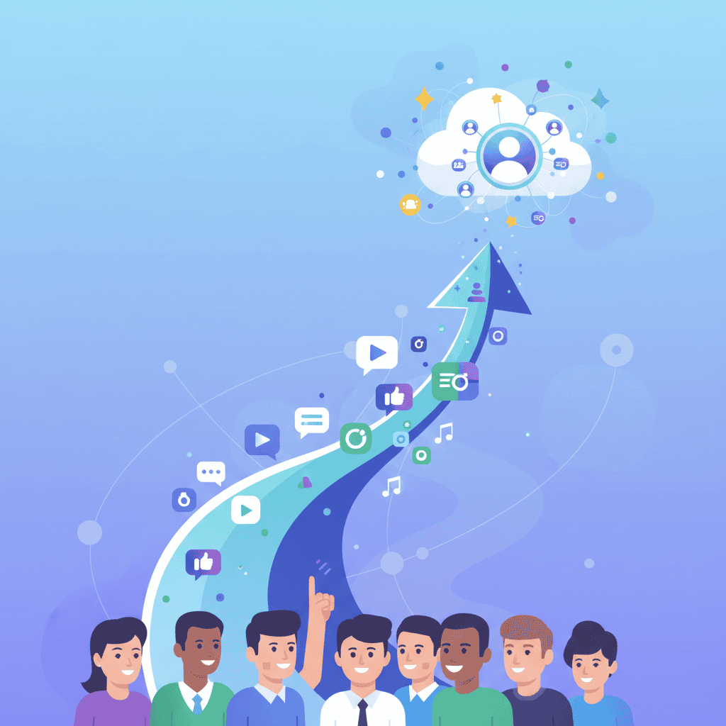 Graafinen kuvaaja, joka näyttää sosiaalisen median seuraajien kasvun strategioita.