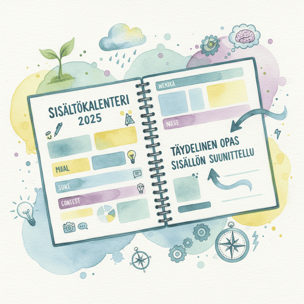 Sisältökalenterin 2025 malli, joka auttaa suunnittelemaan ja aikatauluttamaan sisältöä tehokkaasti.